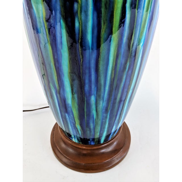 Large Blue And Green Glazed Mid Century Modern Ceramic Table Lamp