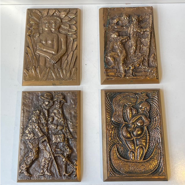 Mid-Century Modern Bronze Wall Plaques by Anders Nyborg, 1970s, Set of 4 For Sale - Image 3 of 14