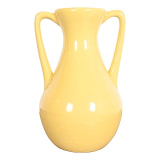 Robinson Ransbottom of Roseville Arts & Crafts Large Yellow Glazed Handled Art Pottery Jug or Vase, 1930s For Sale