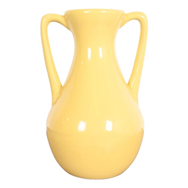 Robinson Ransbottom of Roseville Arts & Crafts Large Yellow Glazed Handled Art Pottery Jug or Vase, 1930s For Sale