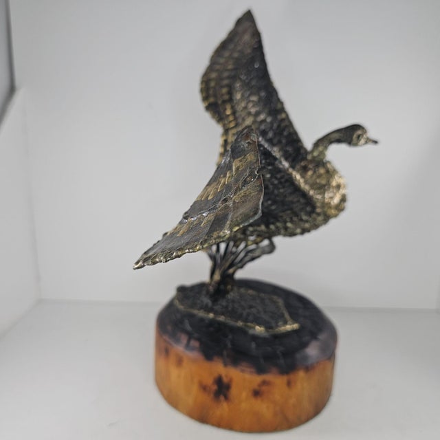 Metal 1970s Bronze Mallard Duck Sculpture by James H. Scorse Wooden Base Plaque MCM For Sale - Image 7 of 12