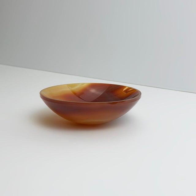 Glass Mid-Century Modern Hand-Carved Carnelian Crystal Bowl, Brazil, 1970s For Sale - Image 7 of 10