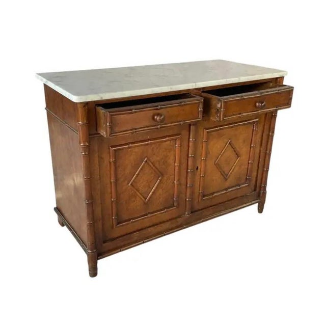Birdseye Maple Faux Bamboo Marble Top Cabinet For Sale - Image 11 of 12