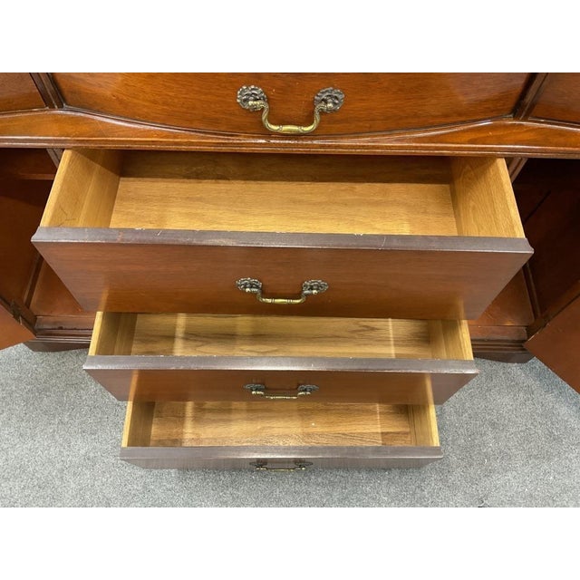 Brass Vintage Mahogany Bow Front Server Sideboard Buffet Cabinet Brass Hardware Traditional Dining Room Storage For Sale - Image 8 of 10