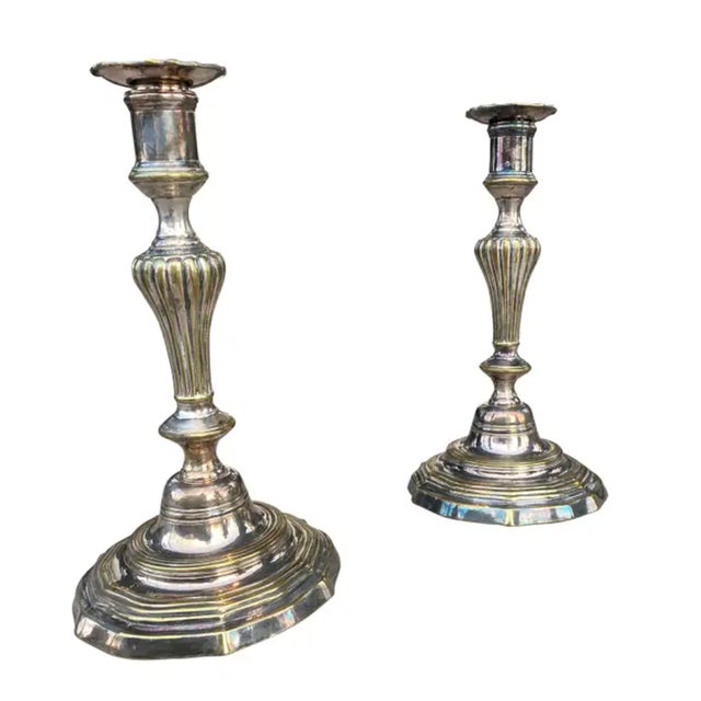 Louis XV Silvered Brass Candlesticks - a Pair For Sale In Boston - Image 6 of 6