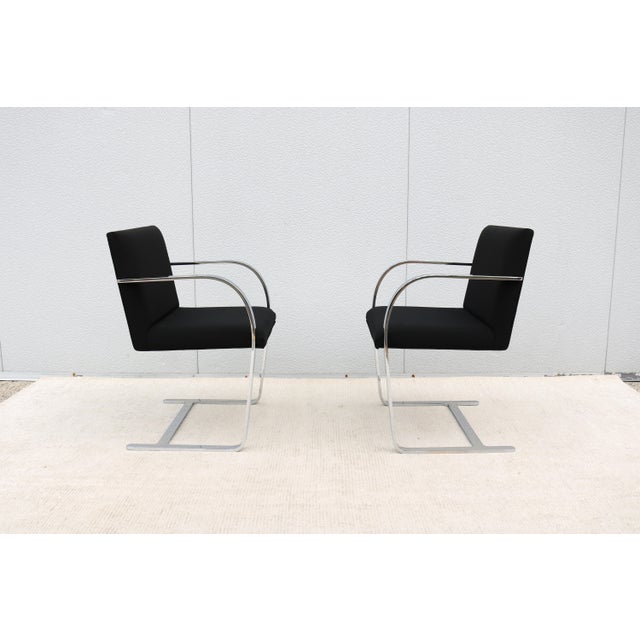 Ludwig Mies Van Der Rohe Brno Flat Bar Chairs in Black Fabric by Gordon - A Pair For Sale - Image 12 of 18