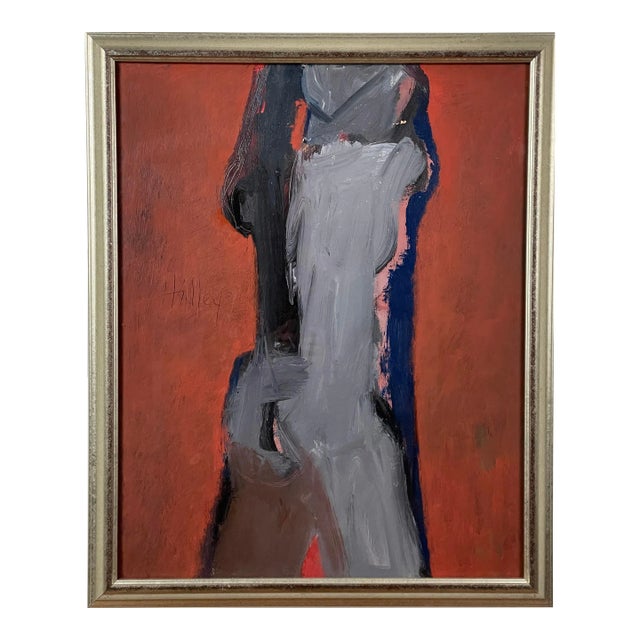Charles Hidley (American, 1921-2003) - Untitled Abstract Expressionist Figural Painting, Signed (Ca. 1970, Oil on Masonite) For Sale