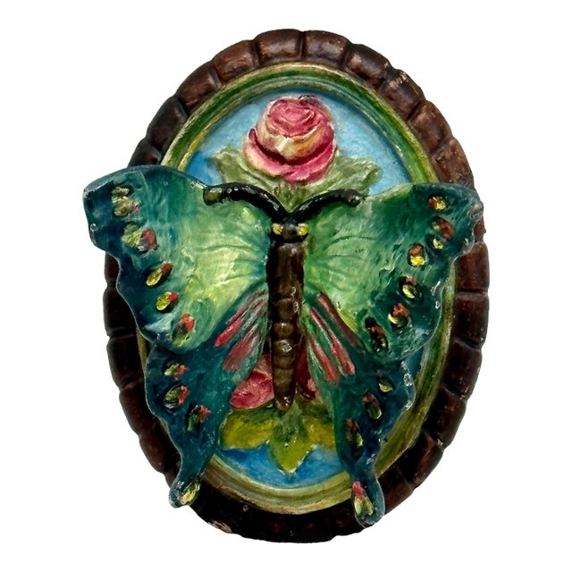Rare Model Antique Cast Iron Butterfly Door Knocker - Beautiful & Colorful Hand Painted Features Circa 1920s For Sale