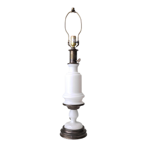 Antique Milk Glass & Bronze Table Lamp