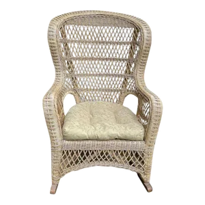 Vintage Natural Wingback Wicker Rocking Chair