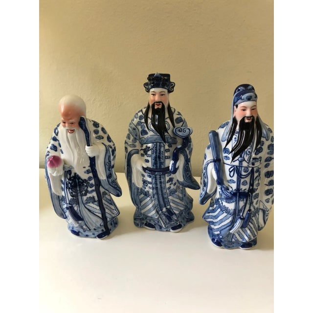 Ceramic 1990s Chinoiserie Longevity Statues - Set of 3 For Sale - Image 7 of 10