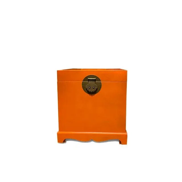 Asian Style Orange Square Trunk For Sale In New York - Image 6 of 6