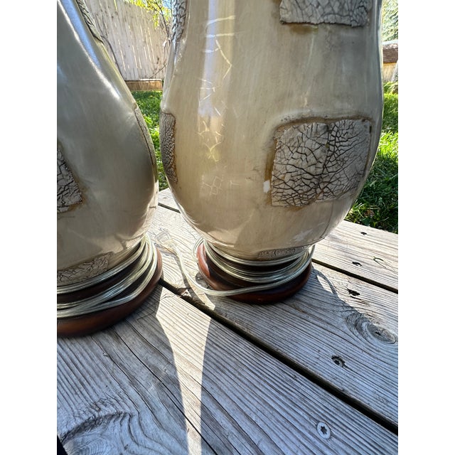 Pair of Heavy Vintage Ceramic & Wood Table Lamps by the Natural Light Co For Sale - Image 15 of 16