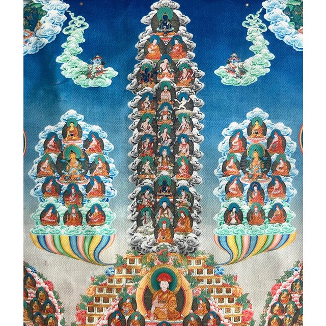 Boho Chic 'The Refuge Tree' Thangka Silk Painting, Brocade Framed, Tibetan Textile Wall Hanging For Sale - Image 3 of 10