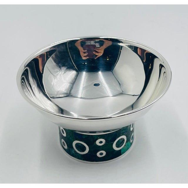 Los Castillo Los Castillo Silver Plate Malachite & Lapis Inlaid Bowl, Taxco, Mexico, 1960s For Sale - Image 4 of 18
