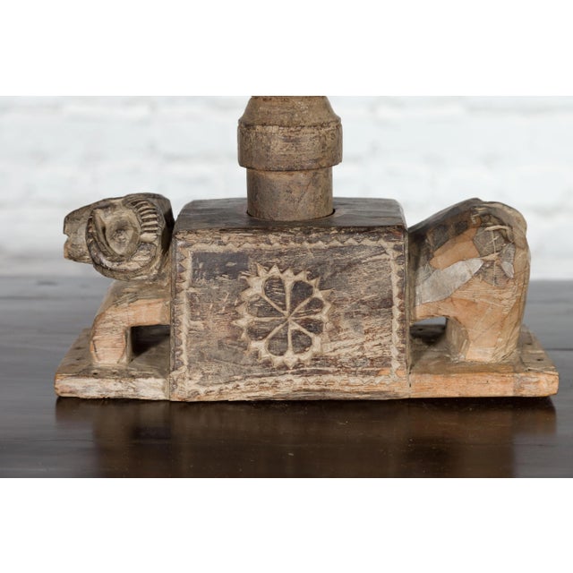 Brown Indian Antique Wooden Hand Noodle Maker with Carved Ram and Vice Press For Sale - Image 8 of 12