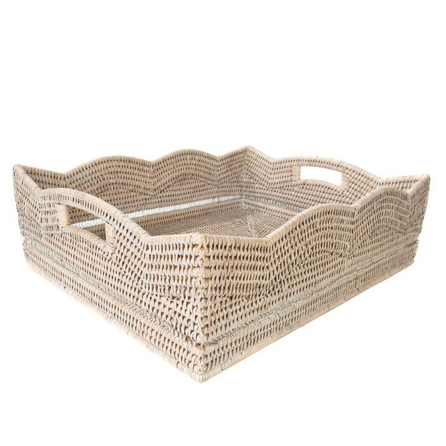White Artifacts Rattan Scallop Collection Rectangular Storage Basket in White Wash - 20" For Sale - Image 8 of 8