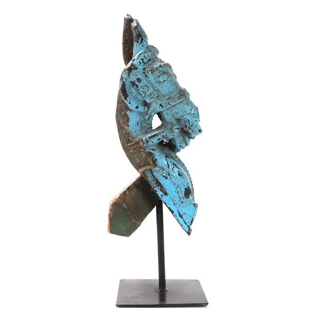 18th-Century Indian Hand-Carved & Painted Teakwood Horse Corbel on Stand For Sale - Image 4 of 9