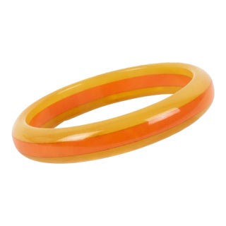 Bakelite Bracelet Laminated Multi-Layer Bangle Yellow and Orange Marble For Sale