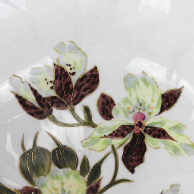 Ceramic Victorian Hand-Painted Porcelain Dish With Orchid Floral Design For Sale - Image 7 of 10