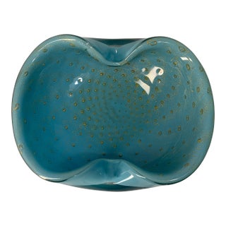 Small Alfredo Barbini Bullicante Gold Fleck Turquoise Dish C. 1960s For Sale