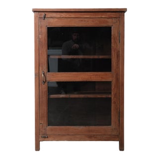 Vintage Indian Teak Display Cabinet With Glass Door and Three Interior Shelves For Sale