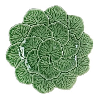 1990s Bordallo Pinheiro Majolica Geranium Leaf Green Plate For Sale