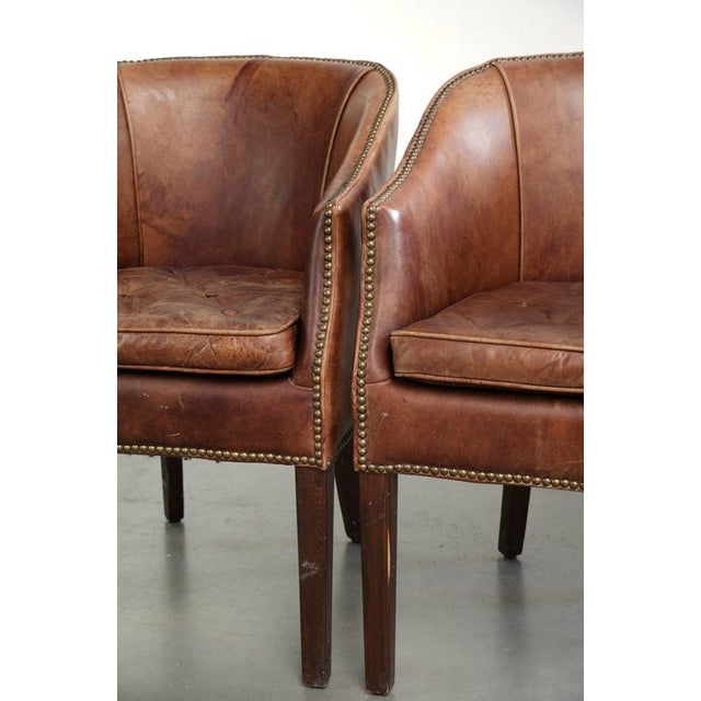 2000 - 2009 English Cognac Cowhide Leather Occasional Chairs, Set of 2 For Sale - Image 5 of 14