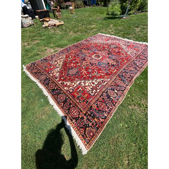 Large Hand Knotted Antique Persian Heriz Rug For Sale In Philadelphia - Image 6 of 13