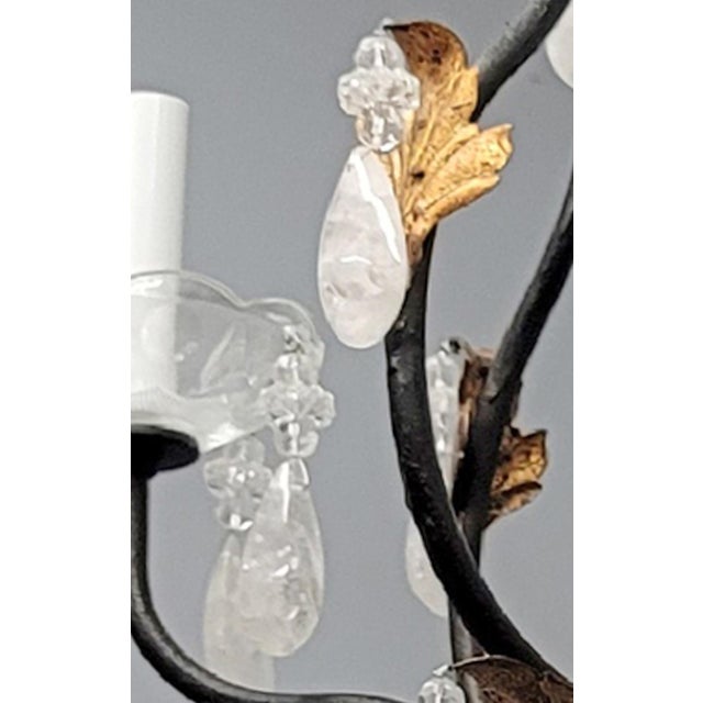 21st Century Iron Chandelier With Antique Gold Leaf Accents Adorned With Quartz Crystals by Mario Lighting Inc For Sale - Image 4 of 7