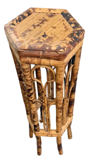 Vintage Hexagonal Tortoise Shell Bamboo Plant Stand Pedestal