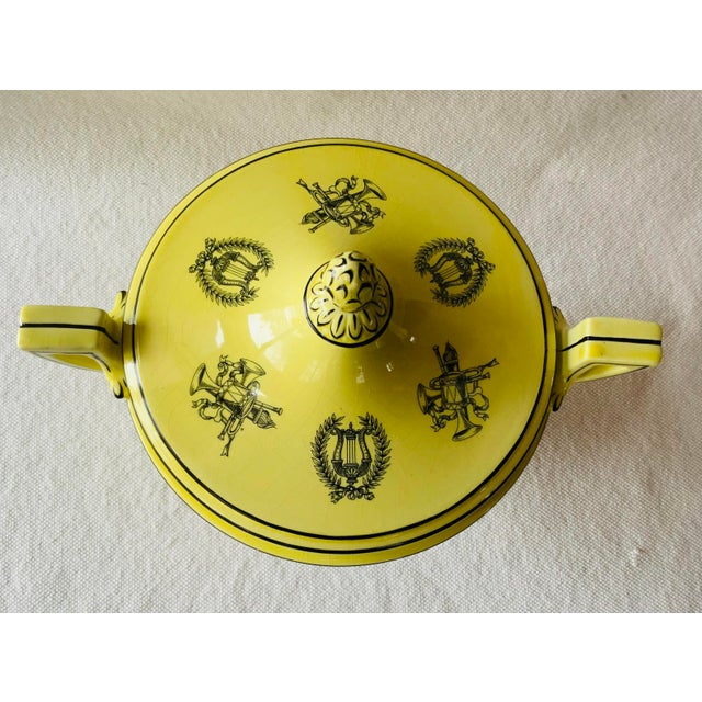 Vintage Yellow Black Toile Creil Ware Covered Tureen Italian Porcelain For Sale - Image 9 of 18