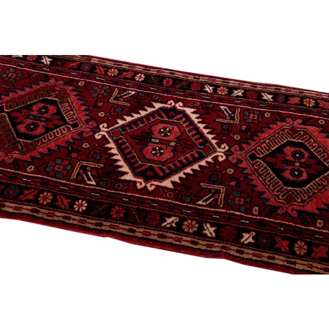 Red Antique Red Heriz Handmade Medallion Wool Runner For Sale - Image 8 of 9