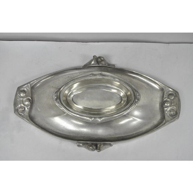Antique Kayserzinn 4640 German Art Nouveau Pewter Metal Serving Platter W Birds For Sale In Philadelphia - Image 6 of 18