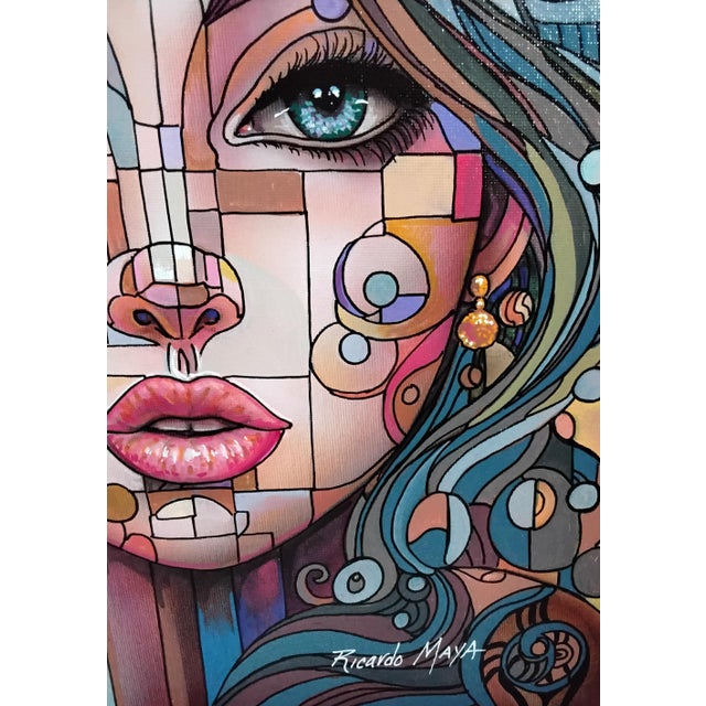 Cerulean "Stylized Woman," by Ricardo Maya For Sale - Image 8 of 10