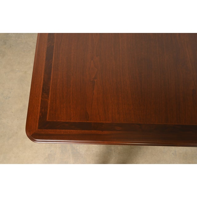 Romweber Style Georgian Walnut and Burl Wood Extension Dining Table, Newly Refinished For Sale - Image 10 of 17