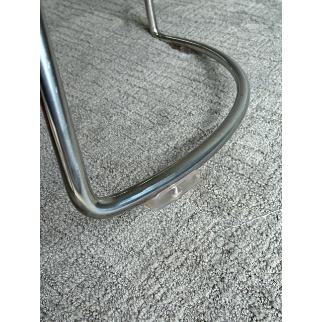 Wood Set of 3 McGuire Wood and Stainless Steel Swivel Bar Stool For Sale - Image 7 of 7