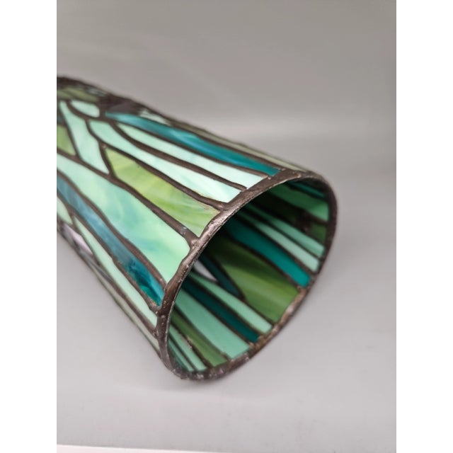 2000 - 2009 Vintage Stained Glass Pillar Candle Holder 11" | Leaded Glass Iris Candlestick Cover For Sale - Image 5 of 5