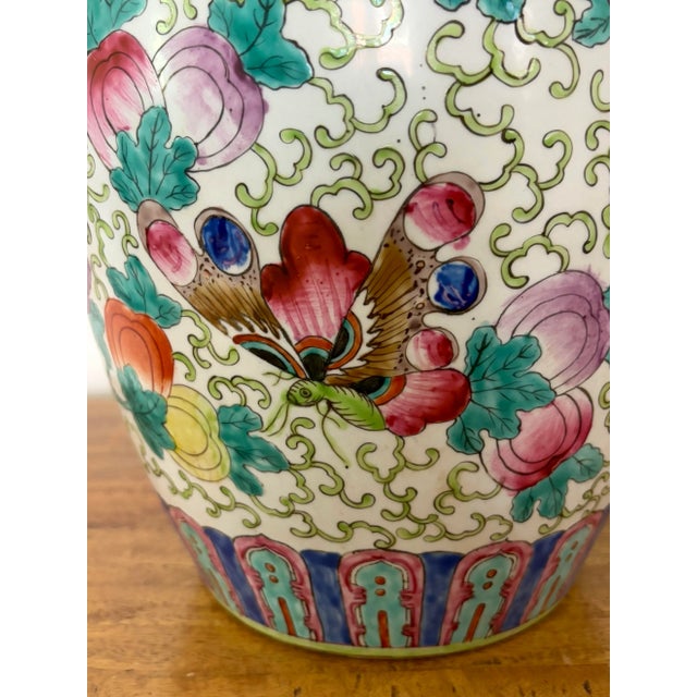 Large Vintage Butterfly and Fruit Ginger Jar For Sale - Image 6 of 11