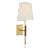 Amber Lewis for Visual Comfort Signature Griffin Sconce in Hand-Rubbed Antique Brass and Saddle Leather with Linen Shade For Sale