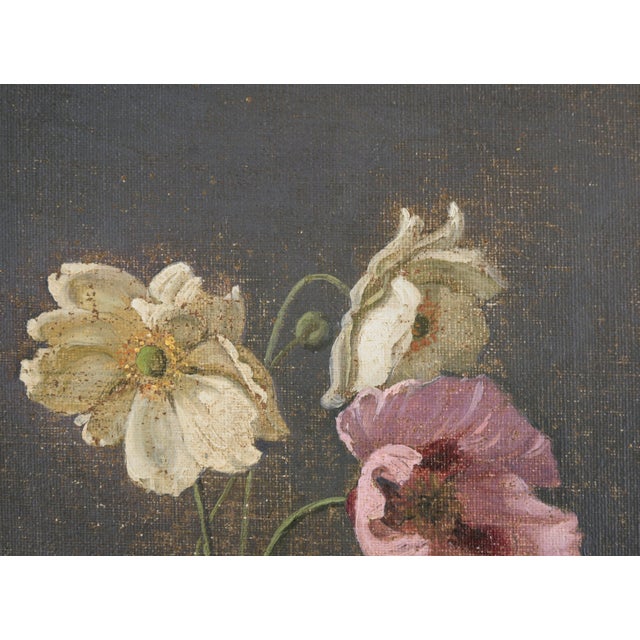 Textile Poppy and Anemone Still Life Floral Study in Oil on Linen by Karl Harald Alfred Broge For Sale - Image 7 of 10