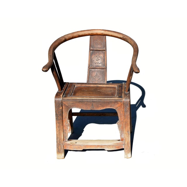 A pair of large, sold wood, all original, early 19th century Chinese Provincial Horseshoe Chairs. The solid, 2" thick,...