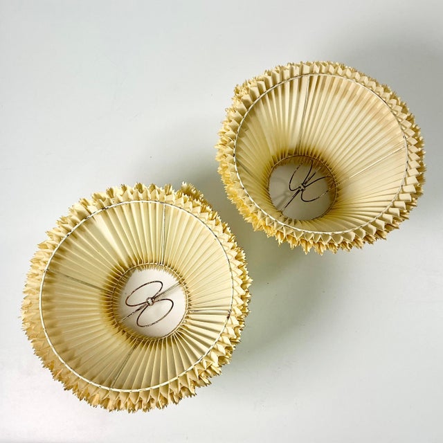 1940s Vintage Boho Chic Traditional Pleated Lamp Shades - A Pair For Sale - Image 10 of 10