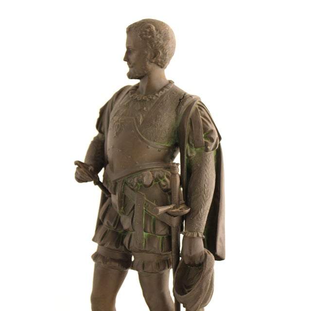 Late 19th Century Antique Large Spelter Sculpture of Renaissance Nobleman, French 19th Century For Sale - Image 5 of 15