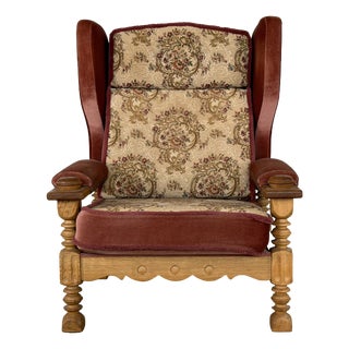 Danish Wingback Lounge Chair in Oak by Henning Kjærnulf, 1960s For Sale