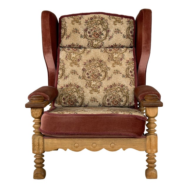 Danish Wingback Lounge Chair in Oak by Henning Kjærnulf, 1960s For Sale