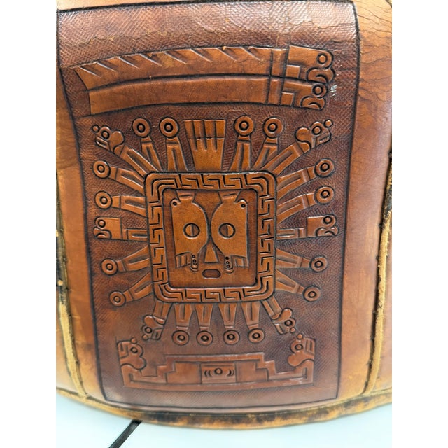 Vintage Peruvian Hand-Tooled Leather Ottoman For Sale - Image 11 of 17