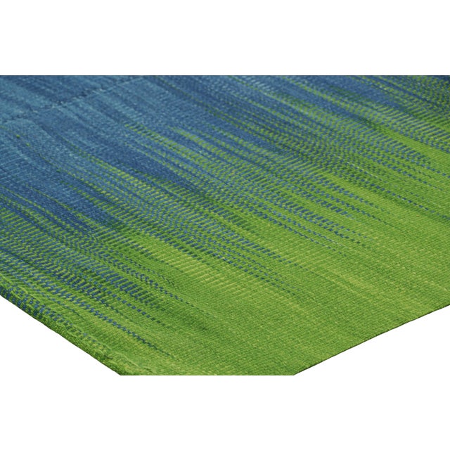 Contemporary Rug & Kilim’s Contemporary Kilim in Green and Blue Stripes and Geometric Pattern For Sale - Image 3 of 8