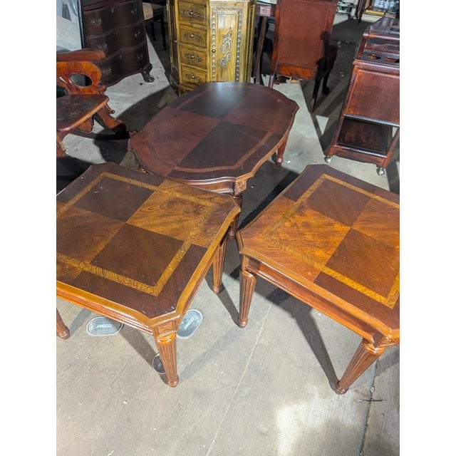 Mid 20th Century Matching Parquetry Inlaid 3-Piece Occasional Table Set For Sale - Image 11 of 11