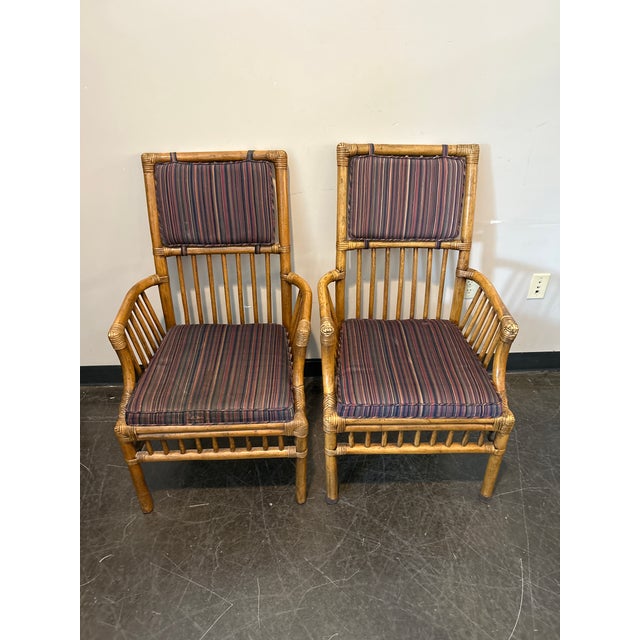 1970s 1970s Henredon Bamboo Rattan Captain’s Chairs For Sale - Image 5 of 7